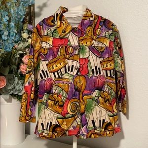 Funky Denim Style Jacket Music Inspired Art L